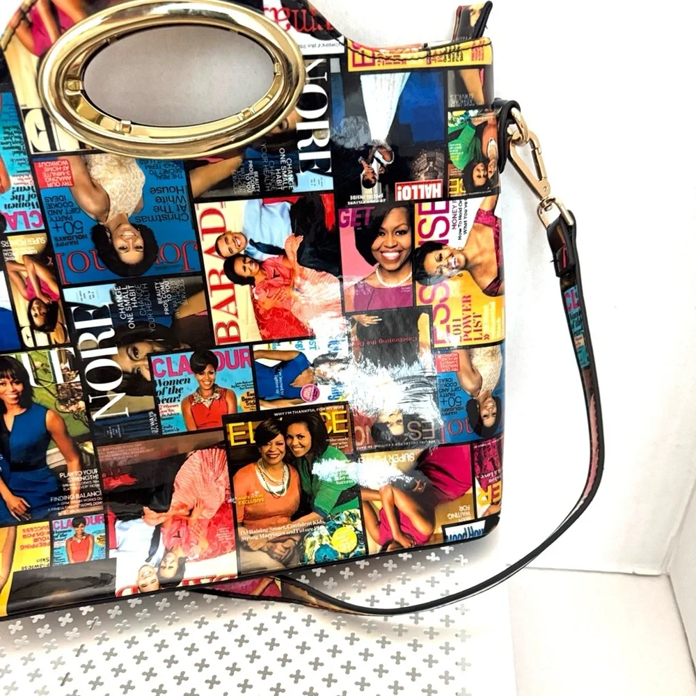 Michelle Obama Colorful Graphic Glossy Collage Handbag Zippered Closure Clutch